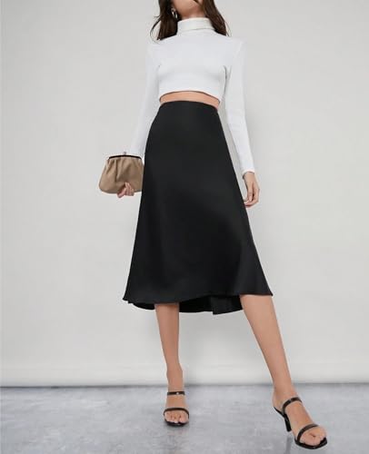 Trend Women's Summer Basic Skirt Solid Work Zipper Midi High Waist Plain Skirts For Beach4