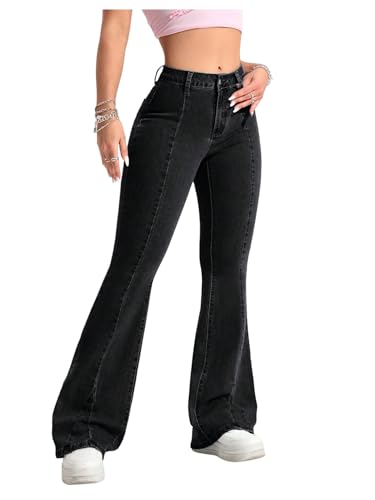 Image of GORGLITTER Flared Jeans for Women High Waisted Skinny Stretchy Bootcut Trousers Streetwear Denim Bell Bottoms Black Medium
