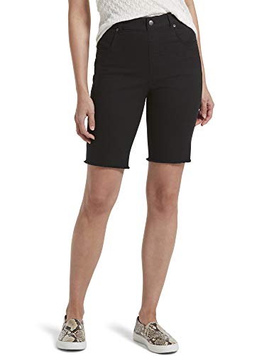 HUE Women's Ultra Soft Denim High Waist Bermuda Shorts, Black, Large