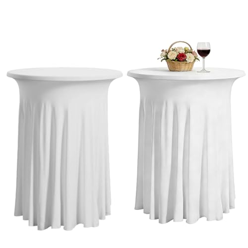 WIYETY Lot de 2 nappes extensibles : élégantes housses de table haute avec jupe, housses pratiques pour table de bar et cocktail, mariage, fête, restaurant,...