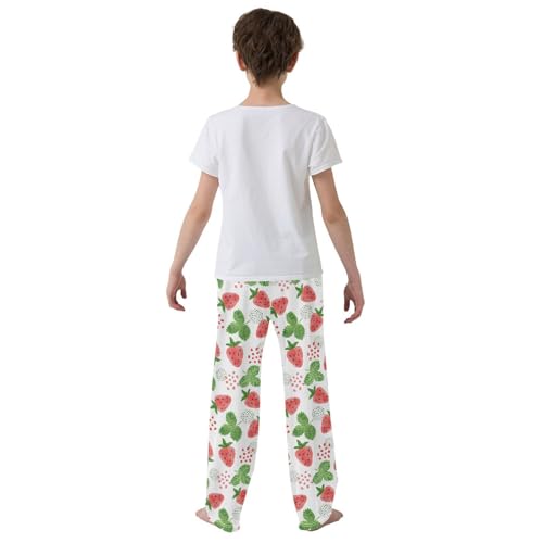 Strawberry and Leaf Boys Long Pants Soft Trousers Elastic Waist Kids Lounge Bottoms with Pockets S-XL3