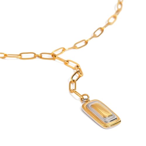 Collier pendentif rectangulaire acier inoxydable géométrique unisexe pour fête