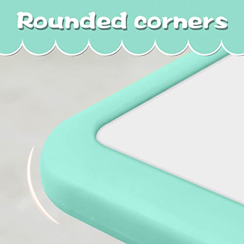 Children's Table and Chair Set Suitable for Boys and Girls Age 2-12 Height Adjustable Table top Can be Painted with 6 Seats Suitable for Family Learning Daily use (Mint Green)