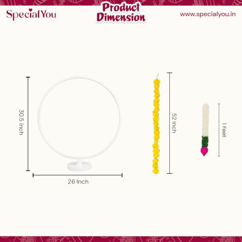 Image of SpecialYou Ganpati Decoration Setup for Home with Round Backdrop Stand for Decor with Bud Lotus Hangings | Ganpati Decoration Stand for Home | Ganapati Decorations Item (Yellow Marigold, 10)
