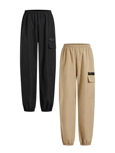 SOLY HUX Boy's Cargo Pants Streetwear 2 Packs Elastic Waist Outdoor Joggers with Pockets