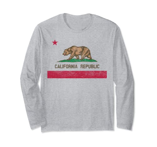 CALIFORNIA STATE FLAG GRIZZLY BEAR CALI DISTRESSED WHITE Maglia a Manica