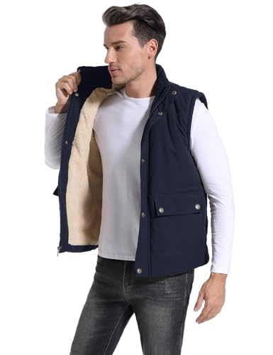 Image of Flygo Men's Winter Warm Outdoor Padded Puffer Vest Thick Fleece Lined Sleeveless Jacket