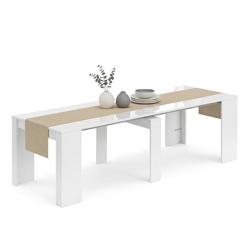 duehome | Mesa de Comedor, Consola, Mesa Extensible, Mesa para Salon, Recibidor o Cocina, Acabado en Blanco Brillo, Modelo Denis, Medidas: 50-235 cm (Largo) x 90 cm (Ancho) x 78 cm (Alto)