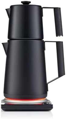 SAKI Turkish Tea Maker Machine Pro, Electric Double-Pot Teapot 1.75L 120V, 120 Min Keep-Warm, Stainless Steel BPA-Free, Auto Shut-Off & Boil-Dry, LED Brew Ring, Matte Black