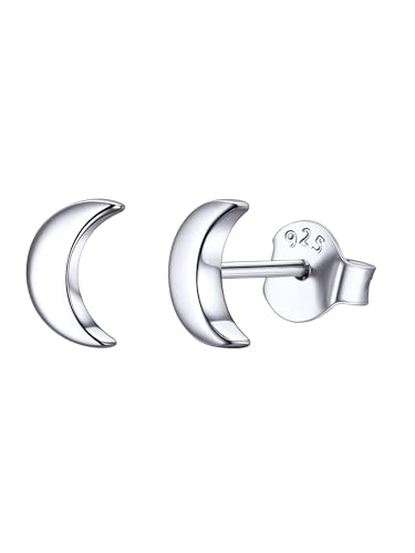 ChicSilver Pendientes Mujer Plata de Ley 925 Diseño Luna Media Invertida Aretes Hipoalergénicos Oreja Sensible Joyería Preciosa Regalo Cumpleaños Piercing Stud Madre Pareja