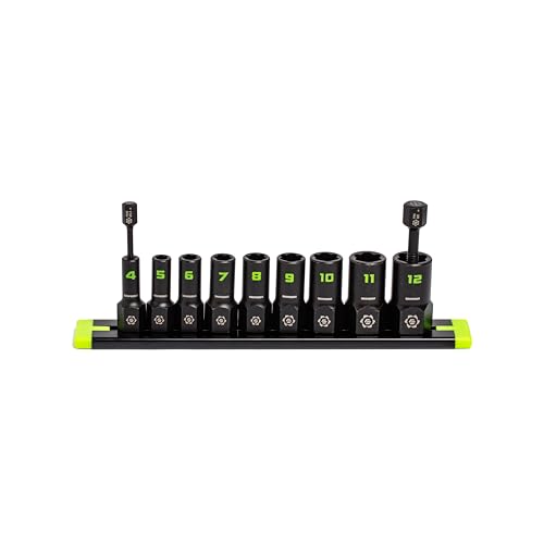 GRIPEDGE Tools | 9-PC - 1/4 Drive Metric RPT Socket Extractor Set | Sizes 4 12 MM | Removes Broken Studs Stripped Bolts and Lug Nuts | Includes Premium Aluminum Socket Rail|