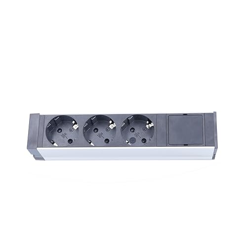 as - Schwabe 10 Alu-Steckdosenleiste 3-Fach ohne Kabel mit Haltern 230V/16A/3500W für Serverschränke schwarz/Silber IP20