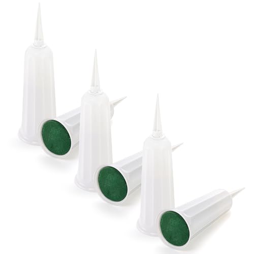 Image of Goaste 6 Pack Cemetery Vases with Spikes, Memorial Floral Vases with Foam Inserts, Grave Flower Holder Cones for Outdoor Use, Lawn Headstone Graveside Decoration, Fresh or Artificial Flowers, White