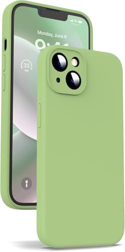 Image of Elzzi Square Candy Liquid Silicone iPhone Case Cover Compatible for iPhone 13, All Cube Series with Microfiber Lining Compatible iPhone 13 (6.1 inch) - Matcha Green