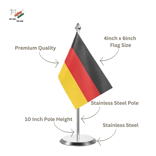 Image of The Flag Company Country Table Flag Single Stainless Steel Stand for Home and Office Desk,Conference (Germany)
