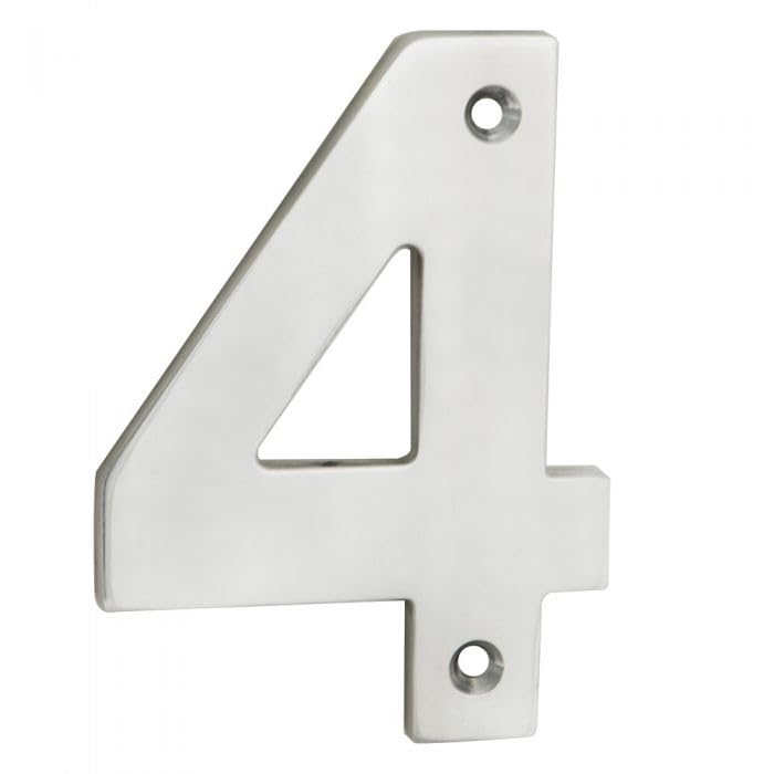 100mm Numerals Door Numbers, Durable, Weather Resistant, for Indoor and Outdoor Use, House, Building and Office Signage (Satin Stainless Steel, Number 4)