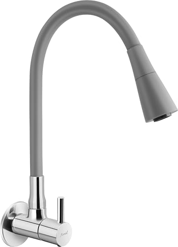 Image of KAMAL Full Brass Sink Tab Cock Flexo Play Grey (Dual Flow Flexible Swivel Spout 360 Degree) Bib Tap Faucet (Wall Mount Installation Type)