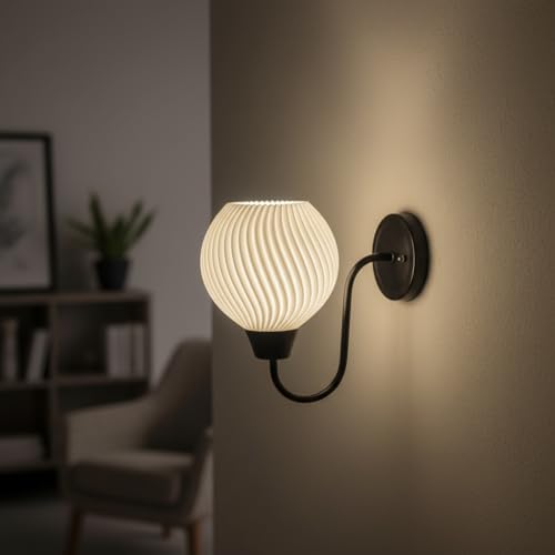 Image of Wall Lamp for Living Room | Wall Light Bedroom, Wall Decor with 7-INCH Unbreakable Polycarbonate Lampshade and Metal Fitting(with Bulb) (Dune)