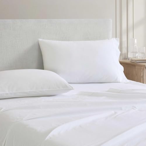 Image of Martha Stewart - Full Size Sheets Set, Crisp & Tailored Cooling Sheets with a Smooth Cotton Percale Lightweight Feel - Bed Sheets with Matching Pillowcases & Fitted Sheet (Lilly Pond Leaf Beige)