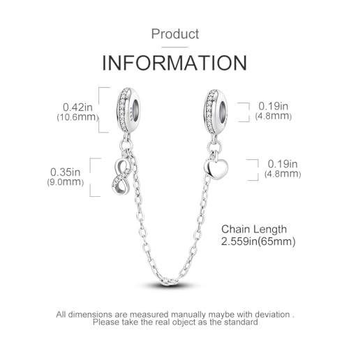 Parmuz 925 Sterling silver Safety Chain Charm Dangle Pendants Clip Beads for Bracelet Love Butterfly Evil Eye Stopper Spacer Charm for Woman3