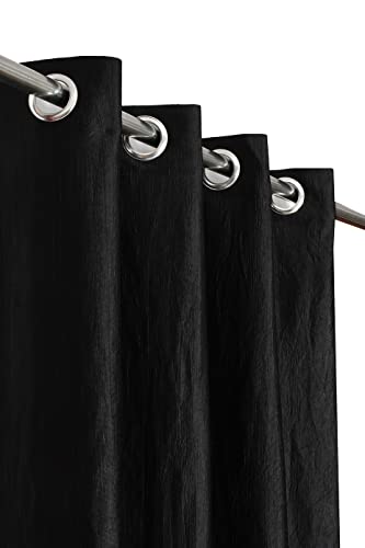 Image of Eyelet Polyester Modern Solid Crush Set of 3 Pcs. Door Curtains (9 Feet, 2 Black + 1 White)