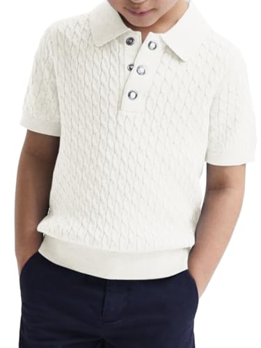 Image of Haloumoning Boys Cable Knit Polo Shirt Sweater Kids Short Sleeve Fashion Pullover T-Shirts Clothes 5-14 Years