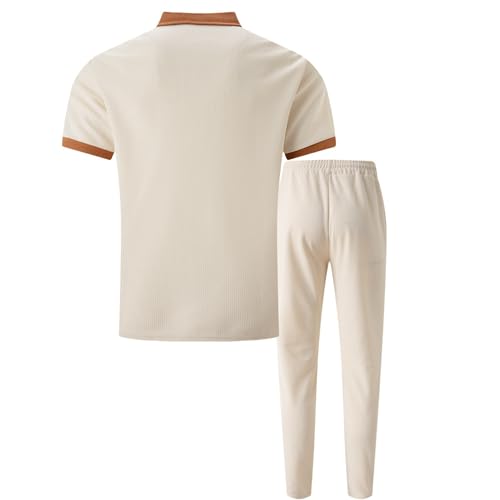 Men's Casual 2 Piece Set Short Sleeved Polo & Trousers Set Waffle Button Down Shirt Stylish Outfits With Pockets4