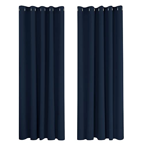Deconovo Tende Oscuranti per Interni 2 Pezzi 229 CM Altezza, Termiche Isolanti, Anti-Rumore, con Anelli, Ideali per Camera da Letto e Soggiorno, 168x229 CM, Blu Navy