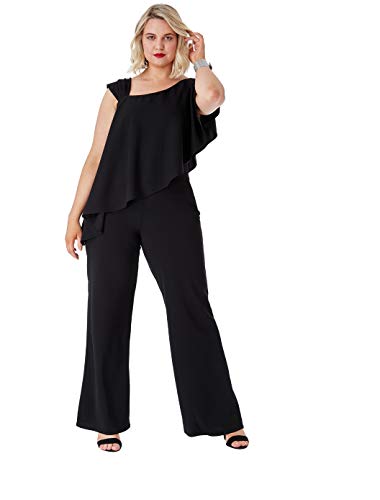 Goddiva - Tuta con volanti e spalla, taglia grande Nero 76 IT/46 IT