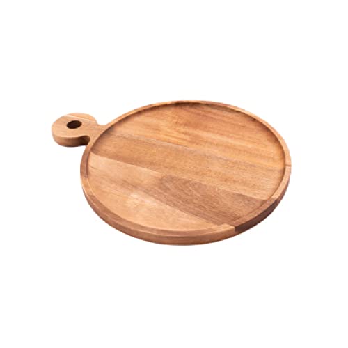 Point-Virgule planche apero en bois d'acacia ronde avec poignée, planche à hamburger, 25cm, Brun