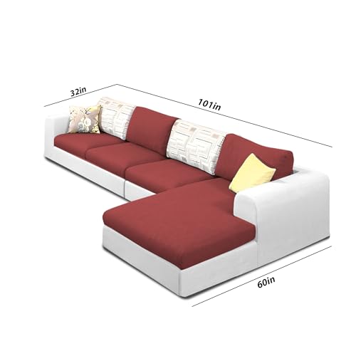 Image of Koza RHS 6 Seater L Shape Sofa Set for Living Room (Maroon Grey Fabric) Premium Fabric Sofa