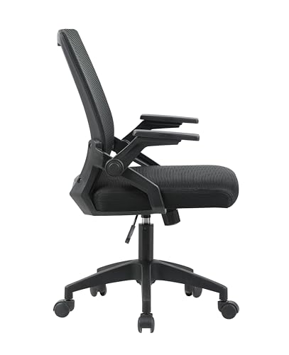 Ergonomic Mid Back Office Chair 300 LBS Capacity Mesh Small Desk Chair Swivel Comfortable Gaming Chair Adjustable 4cm Sliding Flip-Up Armrests for Long Hours Home Office Use,Black image 7