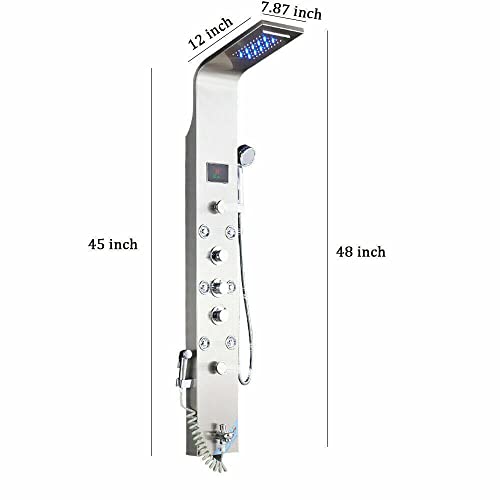 Sistema de columna de ducha con panel LED de lluvia y cascada, masaje con cuerpo de acero inoxidable y jets de agua miniatura 6