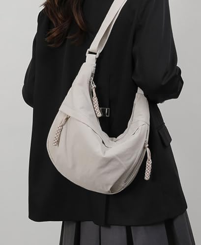 Image of Hobo Bag for Women Men Crescent Shoulder Bag Retro Nylon Canvas Crossbody Bag Slouchy Corduroy Dumpling Bag Purse | Retro