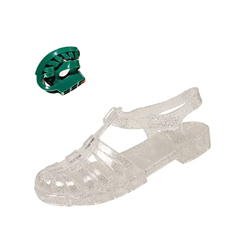 Women's Crystal Jelly Low Heel Sandals,Summer New Closed Toe Slingback Ankle Strap Sheer Soft Fisherman Beach Shoes