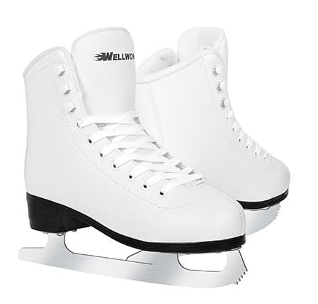 WELLWON Figure Ice Skates for Women Girls and Boys, Lace-Up Adult Figure Skate Ice Hockey Skates for Outdoor and Skating Rink, Figure Ice Skate Shoes Size US Women's 8/Men's 6.5