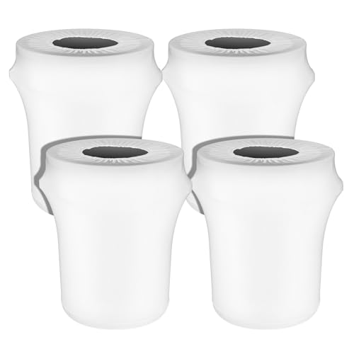Image of Tanlade 4 Pcs 32 Gallon Stretch Trash Can Spandex Cover Outdoor Waste Garbage Can Spandex Covers for Indoor Kitchen Outdoor Round Waste Container Bin, Without Trash Bin (White)