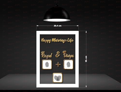 Image of Couple Thumb Gift with Photo | Wooden Frame| 35 * 24 CM | Wedding Thumb Print |Finger Print Gift| Personalized Text & Photo | Valentine's day Gift