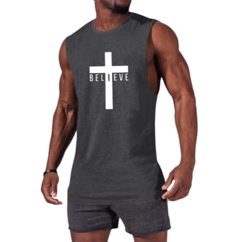 Men's Tank Top Lightweight Fashion Casual Sportshirt Outdoor Exercise Sleeveless Muscle Shirts Sweating Breathable Running Shirt F-Dark Grey 4XL