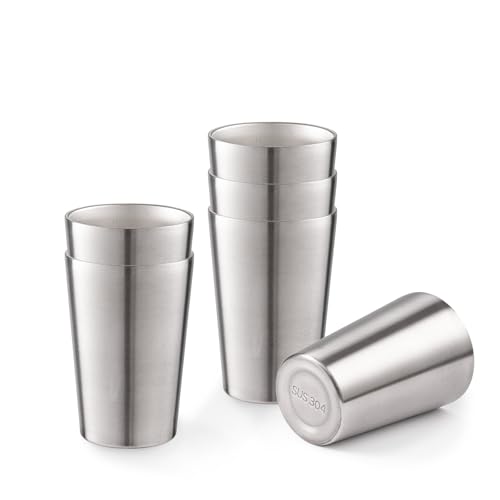 CSTOUTHOM 6 Pack 12 oz Stainless Steel Insulated Cup, Double Wall Vacuum Small Metal Cup, Reusable Camping Cups Unbreakable Indoor Outdoor for Party, Home, Office, BBQ, Silver