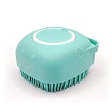 HamInWay Dog Bath Brush, 2-in-1 Dog Grooming Brush with Built-in Shampoo Dispenser, Gentle Silicone Bristles for Bath & Massage, Non-Slip Handle, Easy Clean Design for Dogs, Cats & Small Pets, Blue