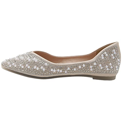 ANUFER Women's Elegant Pointed Toe Rhinestones Pearls Beaded Flat Pumps Shoes Lightweight Slip On Ballerinas2