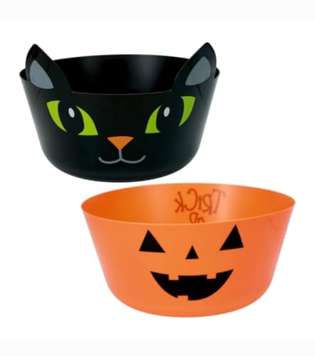Halloween Trick or Treat Candy Bowl Set, Black Cat and Jack-o'-La...