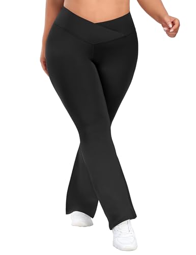 FOREYOND Plus Size Flare Leggings for Women V Crossover High Waist Yoga Pants Bootcut Bell Bottom Workout Leggings4