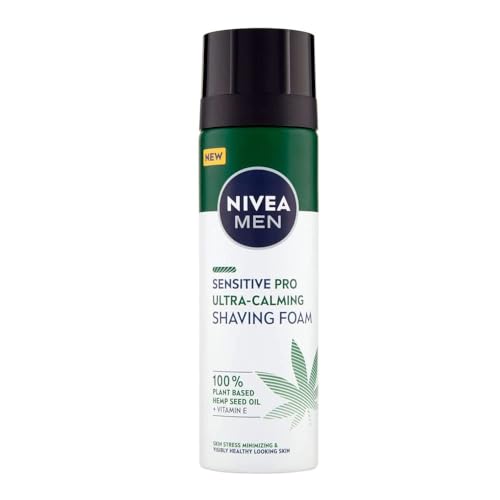NIVEA MEN SENSITIVE PRO Ultra Calming Shaving Foam with Soothing Effect 100% Vegetable Hemp Seed Oil Protects Dermatologically Approved 200ml, (Pack of 2)