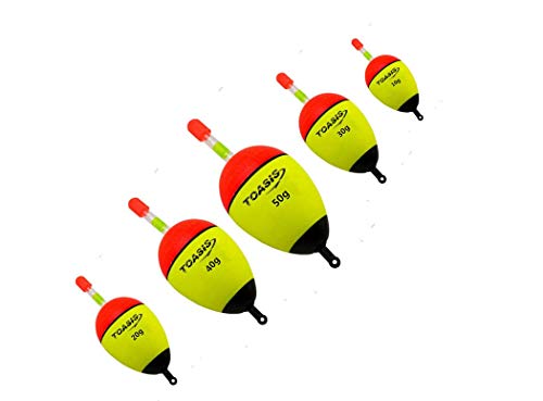Toasis 5pcs Soft EVA Foam Fishing Drift Floats Slip Bobbers Assorted Sizes with Luminous Lighting Glow Sticks and Snap Connectors
