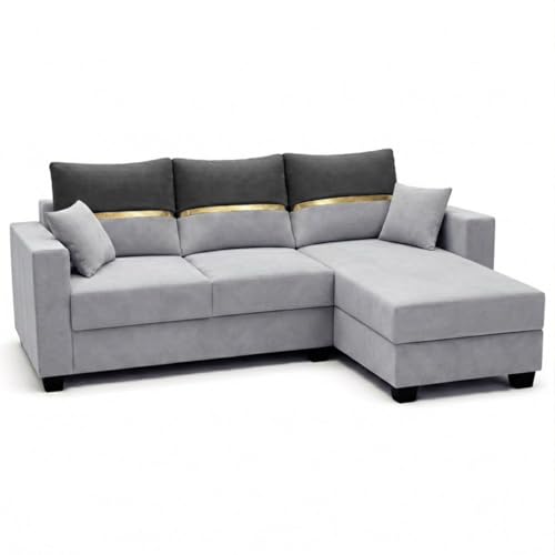 Image of Furny Arvea 4 Seater Fabric RHS L Shape Sofa Set (Light Grey-Dark Grey) | Soft Velvet Fabric | Modern Design | Comfortable Seating | Living Room Furniture