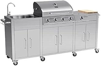 Boss Grill Texas Premium Outdoor Kitchen - 4 Burner Gas BBQ with Side Burner Stainless Steel
