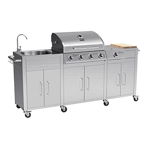 Boss Grill Texas Premium Outdoor Kitchen - 4 Burner Gas BBQ with Side Burner Stainless Steel