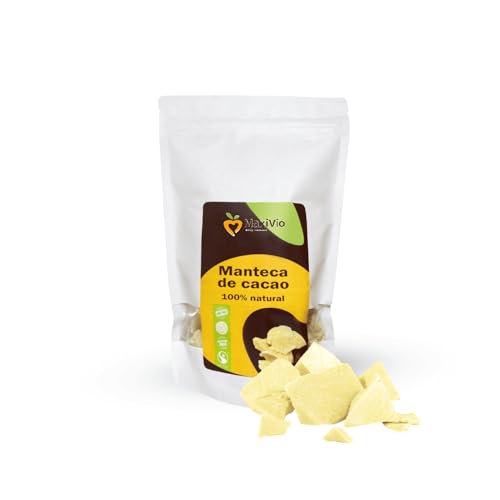MaxiVio Manteca de Cacao Natural 500 g - Con Color y Aroma Natural a Cacao - Ideal para Cosmética y Repostería